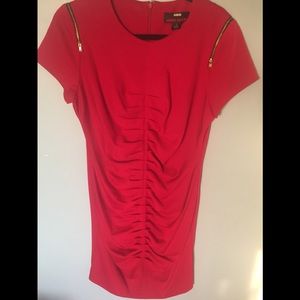 Red midi miss sixty dress with pleat design